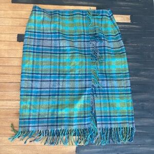 J.Jill Women’s Plaid Fringe Wool Blend Skirt Size 10P Blue Green NWT Tags Y-19